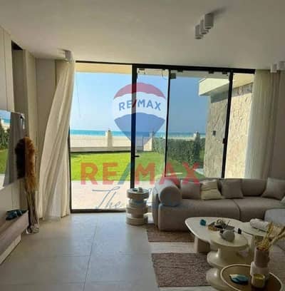 Lowest price for a fully finished chalet ready for viewing from Al Ahly Sabbour in Ras El Hekma, next to Mountain View, directly on the sea.