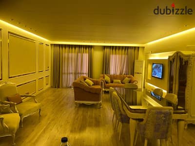 Furnished apartment in Al Rehab, second building, steps from the Eastern Market. 3 bedrooms and 2 bathrooms, one of which is a master bedroom. Ultra super deluxe finishing. Open square view.