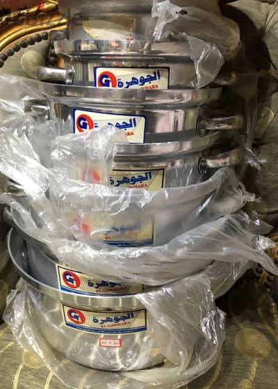 طقم حلل الومنيوم الجوهرة ٨ حلل مقاسات من ١،٥ لتر حتى ٧ لتر جديد