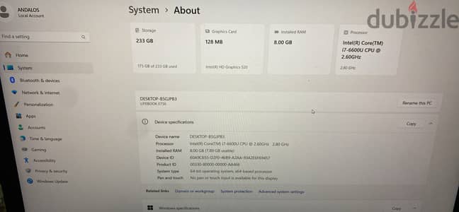 لاب توب Fujitsu Lifebook E756 كور i7 جيل سادس بحالة ممتازة للبيع 