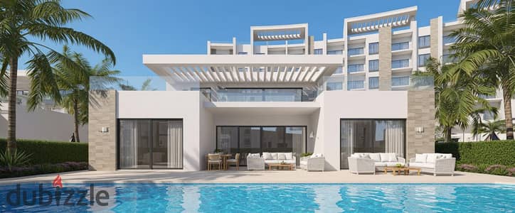شاليه لقطة 3 غرف فيو بحر حقيقي تشطيب كامل بمقدم 10% واقساط 8 سنين في كيو باي الساحل الكيلو 93 جمب مارينا