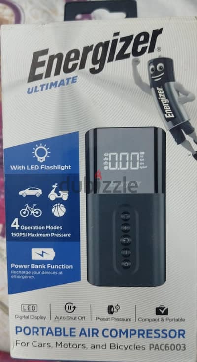 كمبروسر Energizer جديد لم يستخدم PAC6003 - كشاف وباور بانك