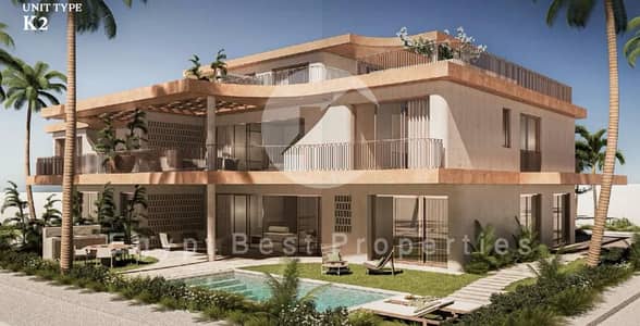 Two-bedroom chalet, ground floor, with a garden overlooking the lagoon. Prime location within the project. Down payment and installments over 8 years.