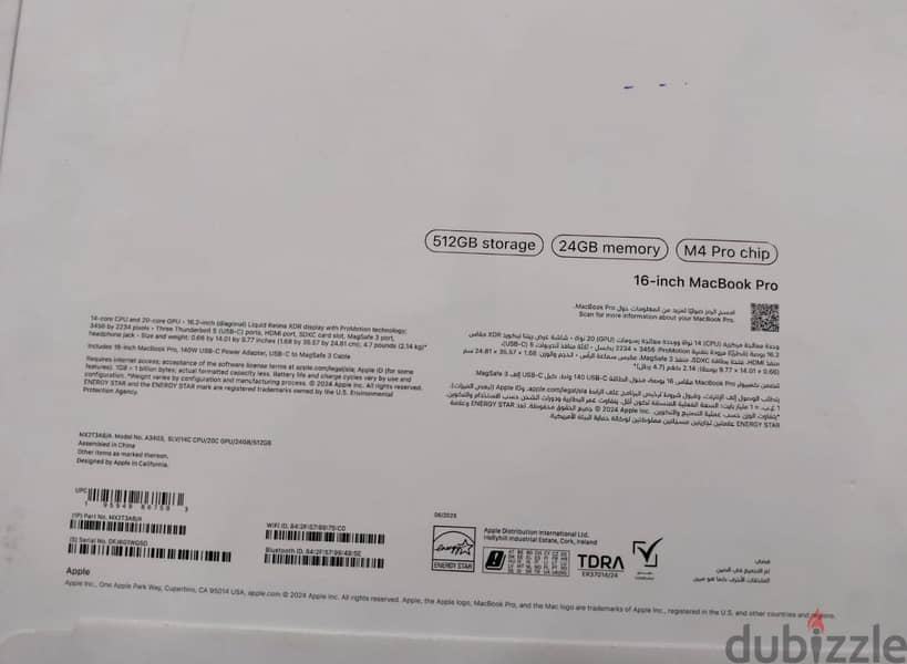   MacBook Pro (16-inch, M4 Pro  14-core CPU,  20-core GPU 15
