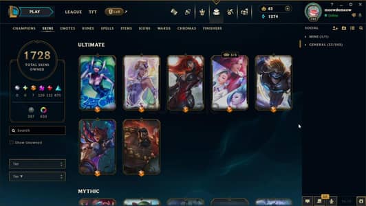 league of legends account 1728 skin