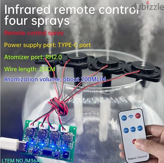 DC 5V RF Infrared Remote Control 4-Nozzle Ultrasonic Humidifier Module 3