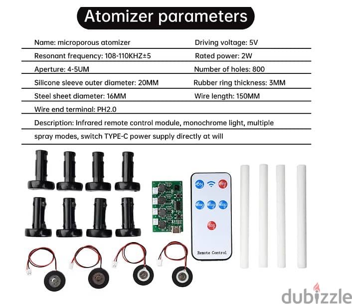 DC 5V RF Infrared Remote Control 4-Nozzle Ultrasonic Humidifier Module 12