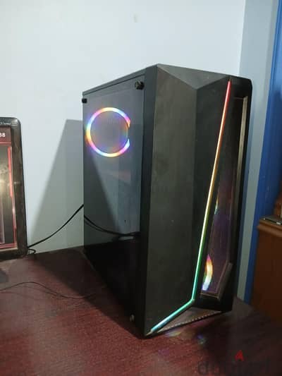 RGB case with 3 rainbow fans+power supply 450 watt80+كيسه مع باورصبلاي