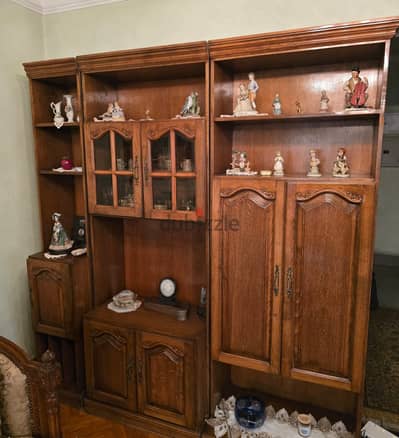 Solid oak wood 4-piece bookshelf cabinet