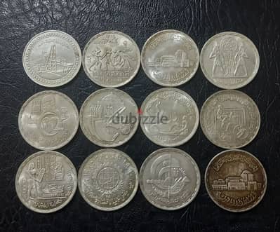 عدد ١٢ قطعة خمسة جنيه فضة تذكاري