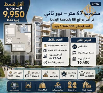 Studio apartment for sale in a prime location in R8 with a monthly payment of 14,700