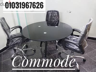 ترابيزه اجتماعات دائريه زجاج سيكوريت ضدد الكسر ع شاسيه معدن / اثاث مكت