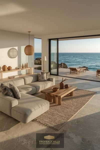 For sale, a fully finished 142 square meter seaview chalet with air conditioning next to Beit Al Bahr, next to Marasi Bajosh and Silver Sands.