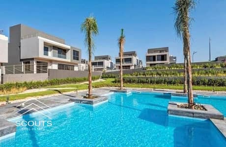 Villa with garden for sale, 295 sqm, first row on the sea, with Lagoons view, in installments, in Marina 8, near the city of El Alamein and Mazarine o