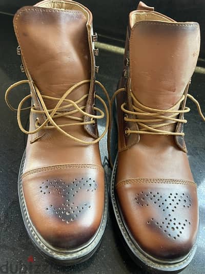 boots,  brown leather, bouts fleuris, size EUR 45, US 11