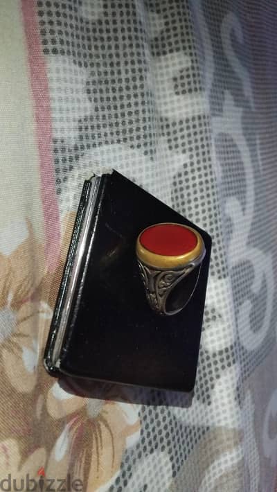 خاتم فضة عقيق احمر  كبدي
