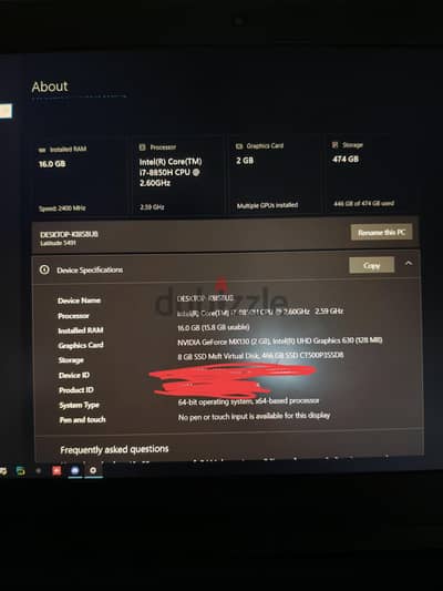 لابتوب Dell i7 جيل تامن H كسر زيرو
