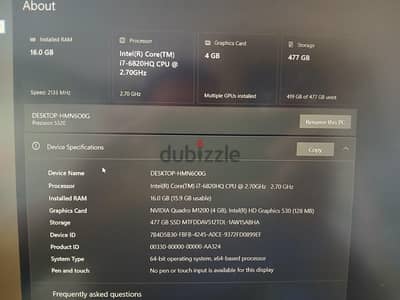 Dell Precision 5520  Corei7  16G-RAM 512-SSD