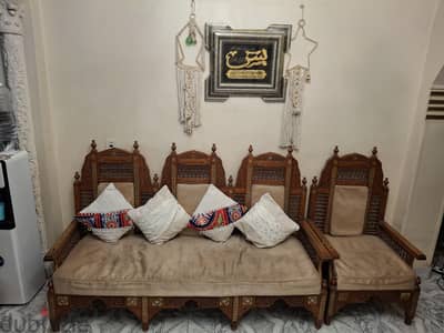 طقم أرابيسك خشب زان — كنبة كبيرة + ٢ فوتيه