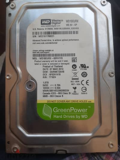Hard desk Western digital 1t. b healthy 100% grean power