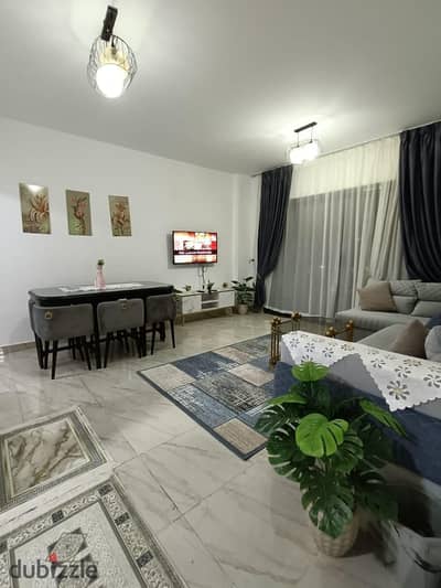 Furnished apartment for rent in Madinaty, B15, 3rd floor. First occupancy. 100 sq m. 2 bedrooms + 2 bathrooms. Newly furnished. Air conditioning + int