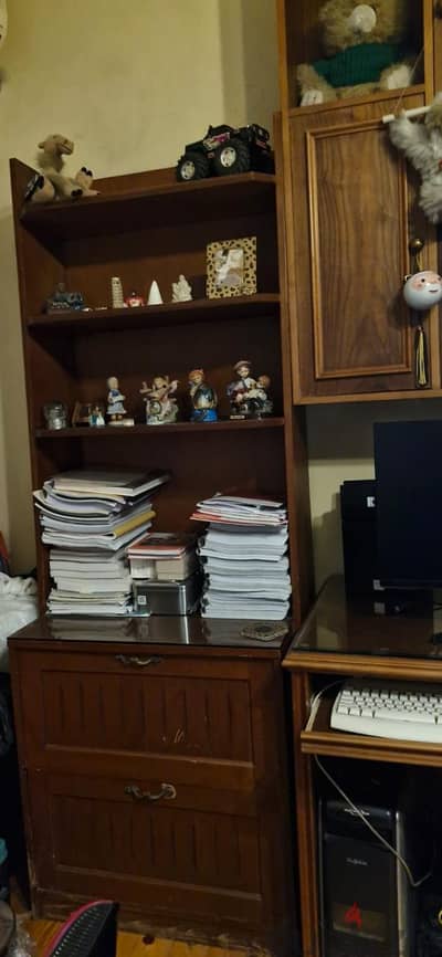Wooden Desk with Overhead Storage and Detachable Drawer Cabinet