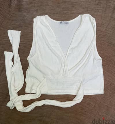 Zara Cropped Grauze Wrap Tank Top