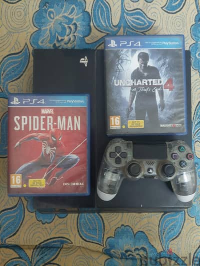 playstation 4 + uncharted 4 + marvel spider-man + دراع أصلى
