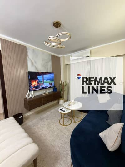 For rent, my city, furnished apartment 82m B7, in front of services, fully air-conditioned, prime location, New Cairo