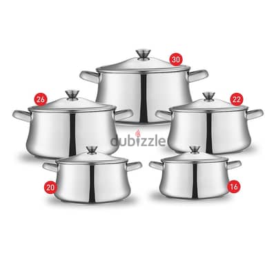 طقم حلل ستانلس ستيل كلاسيك من زهران ،مقاس 30،26،22،20،16