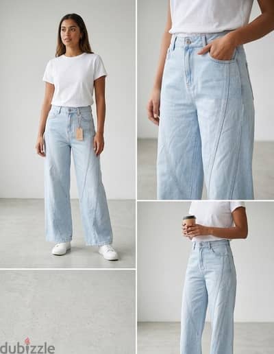 بنطلون جينز Wide-Leg فاتح ومشرق - مقاس 36 براند Fulham