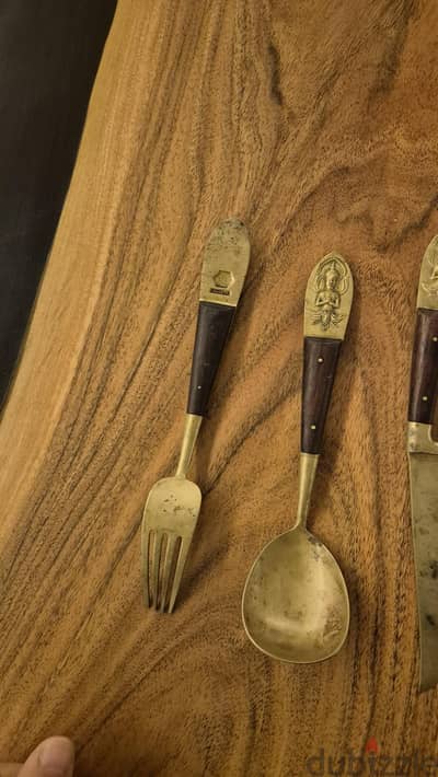 100 years vintage Royal Indian copper spoon set with ebony wood