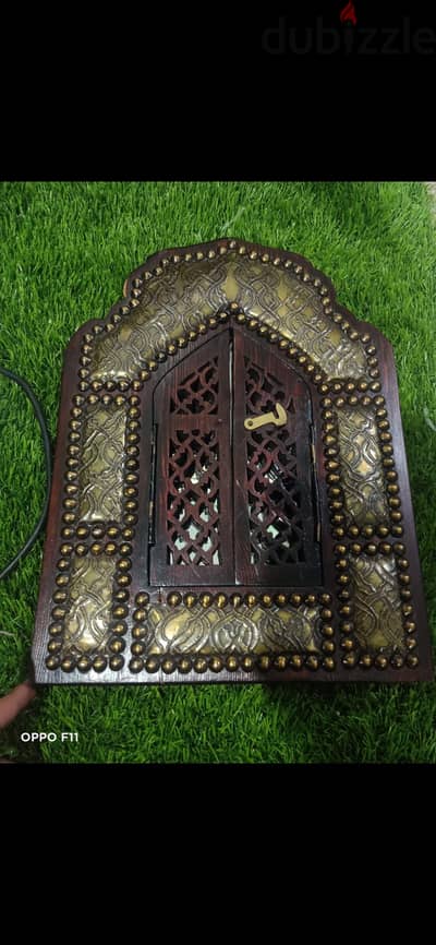مرأة تعليق انتيك خشب مطعم بالنحاس شغل هندي قديم يدوي