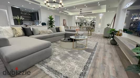 Luxury apartment with modern furnishings and super-lux finishes and large area in the prestigious compound Hyde Park