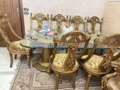 سفره كامله ٨ كراسي مدهب خشب زان