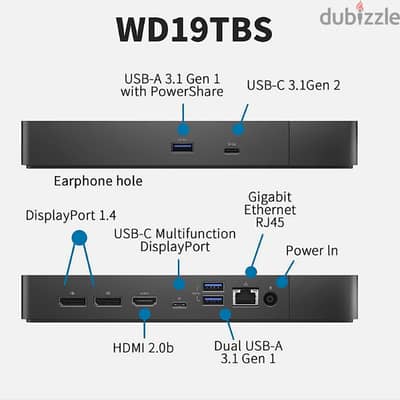 Dell WD19TBS 180W Computer Thunderbolt Docking Station Black