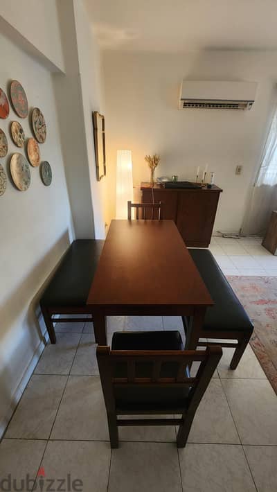 Real Wood Dining Table & Buffet & Real Leather