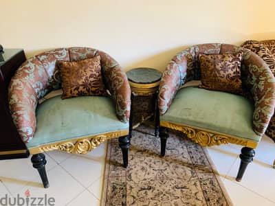 2 Side Chairs  ٢ كرسى خشب زان دمياطى عمولة مع ترابيزة صغيرة بالرخامة