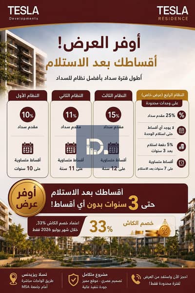 بمقدم 15% وفتره سداد تصل الي 8 سنوات… امتلك وحدتك الآن في GREEN CITY بقلب حدائق أكتوبر.