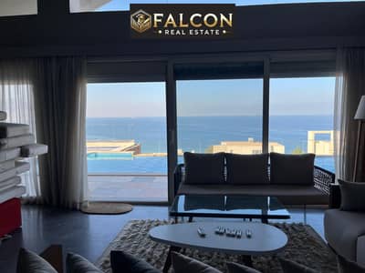 Two-bedroom chalet, 150 square meters, in Marina 8, New Alamein, with a unique view – a first in Alamein – behind the Alamein Towers. 7% down payment,