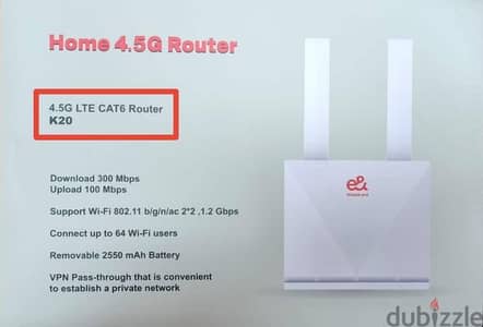 راوتر اتصالات k20 هوائى استعمال خفيف جدا يعمل بالفيشه وبطاريه