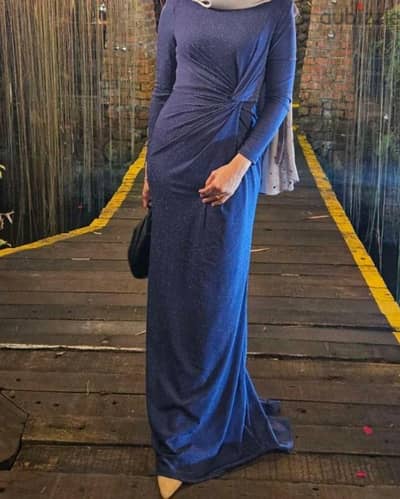 Elegant Navy Blue Maxi Evening Dress | فستان سواريه كحلي طويل
