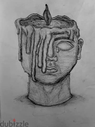 ​لوحة فنية أصلية مرسومة بالرصاص - فن سريالي معبر (Overthinking)