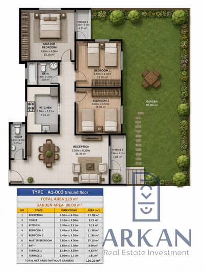 Special apartments for sale 120 meters with a garden of 80 meters in the Address Home 1 compound next to the Sun Capital compound in October Gardens, with a payment period of 8 years at a rate of 28 thousand