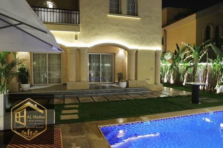 Villa with private swimming pool, first occupancy in Madinaty, furnished for rent, ultra-super deluxe finishing, 5 bedrooms + 5 bathrooms, model H,