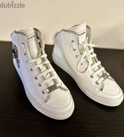 Philipp Plein White Leather Flight High Top Sneakers Size 43