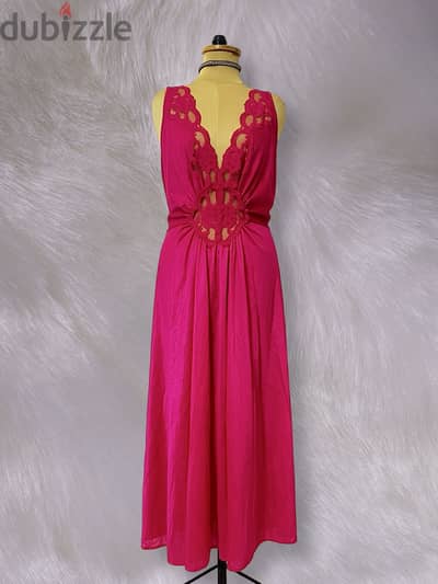 Vintage-Inspired Fuchsia Lace-Detail Maxi Nightgown Vintage-Inspired Fuchsia Lace-Detail Maxi Nightgown