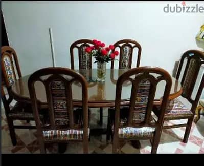 سفره زجاج خشب زان 6 كراسي