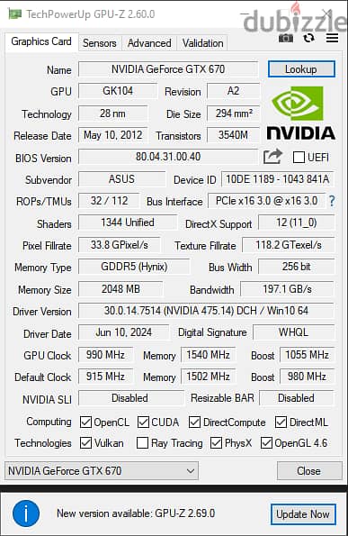 gtx 670 2gb بحالة ممتازة (كسر زيرو)