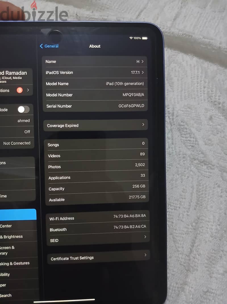 iPad 10 generation. 256 gigabytes 4